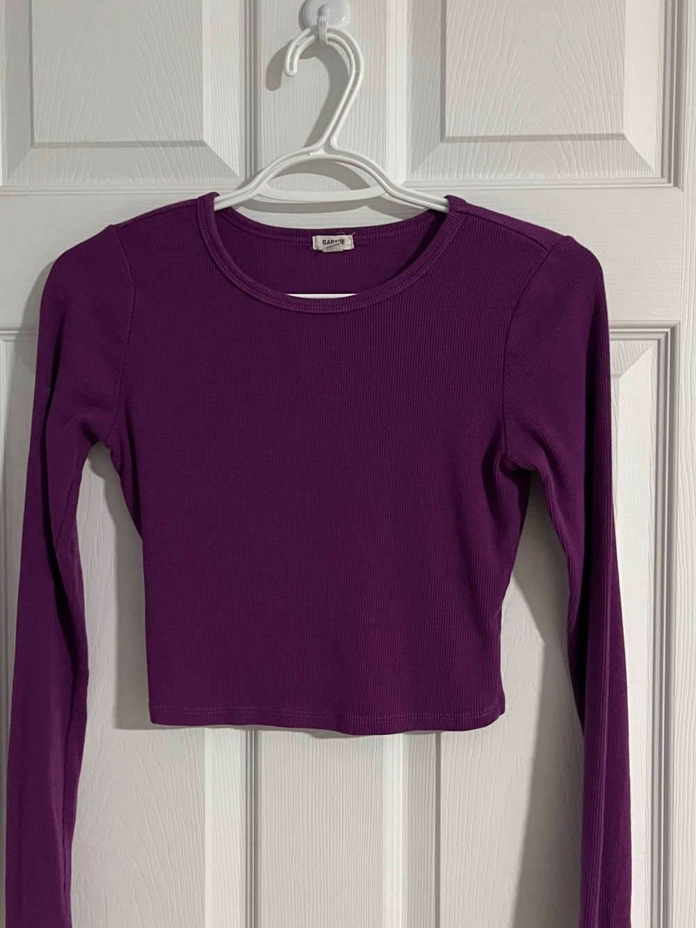 Garage Ribbed Long Sleeve Crop Top in Purple